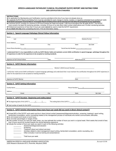 Clinical Fellowship Report and Rating Form