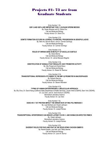 Projects #1- 73 are from Graduate Students - San Francisco State ...