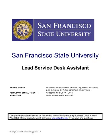Lead Housing Service Desk Assistant - San Francisco State University