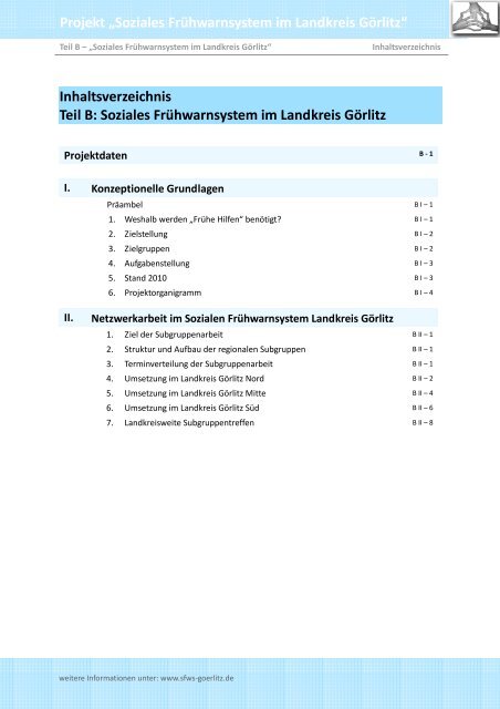 Teil B: Soziales Frühwarnsystem im Landkreis Görlitz - SFWS
