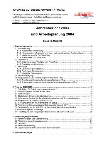 Jahresbericht 2003 und Arbeitsplanung 2004