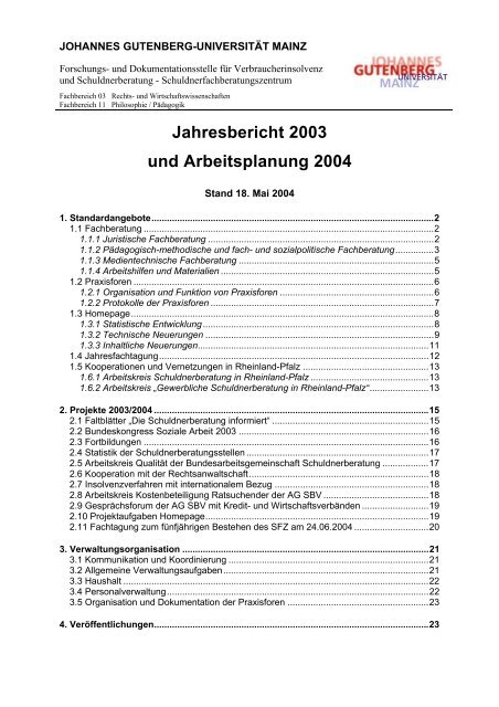 Jahresbericht 2003 und Arbeitsplanung 2004