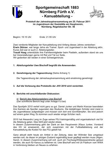 Protokoll und die Berichte der Bereiche - SG NÃ¼rnberg FÃ¼rth 1883 eV