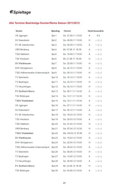 Spieltage - SG Bettringen