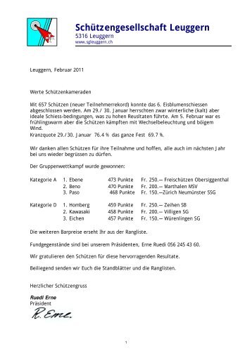 Rangliste Eisblumenschiessen, Leuggern - Schiessverein Gansingen