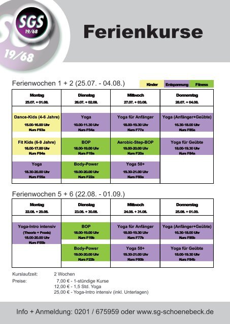 Ferienkurse - Sportgemeinschaft Essen-SchÃ¶nebeck 19/68 eV