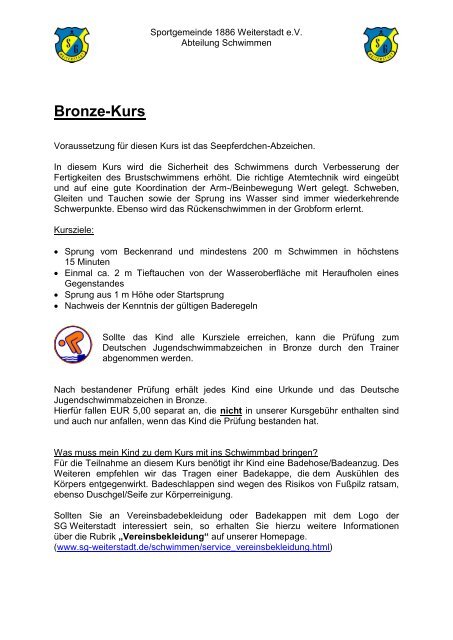 Informationen zum Bronze-Kurs - SG Weiterstadt