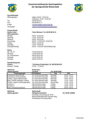 Sport und Trainingsangebote der SGW - SG Weiterstadt