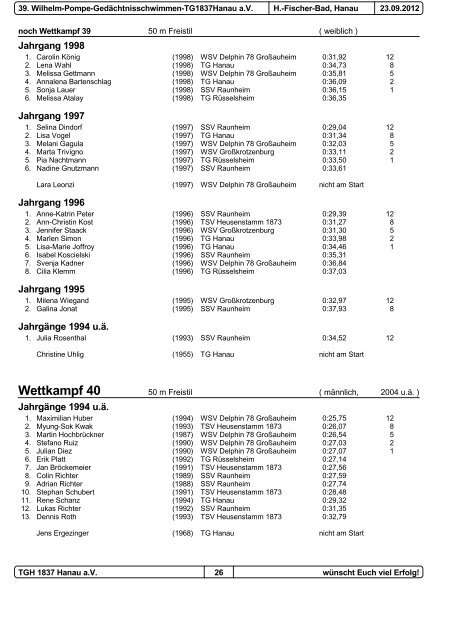 Wettkampf 1 - Turngemeinde 1837 Hanau aV