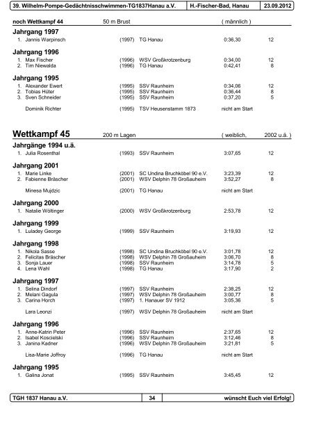 Wettkampf 1 - Turngemeinde 1837 Hanau aV