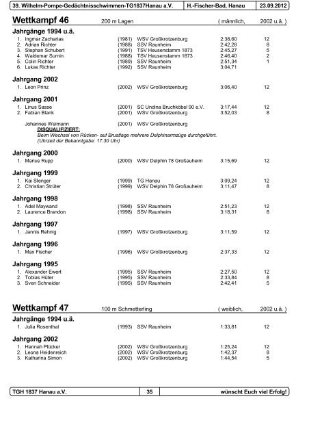 Wettkampf 1 - Turngemeinde 1837 Hanau aV