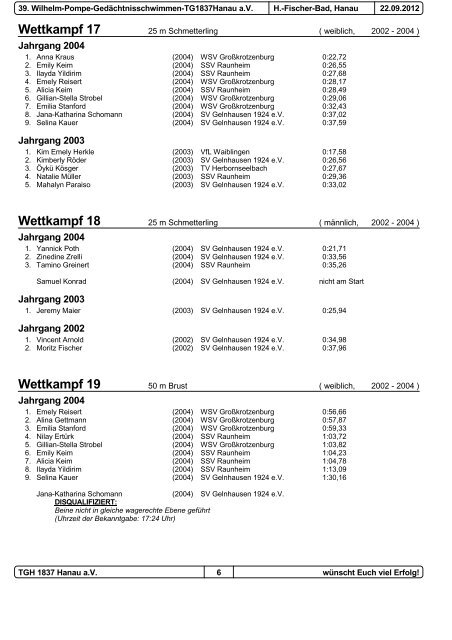 Wettkampf 1 - Turngemeinde 1837 Hanau aV