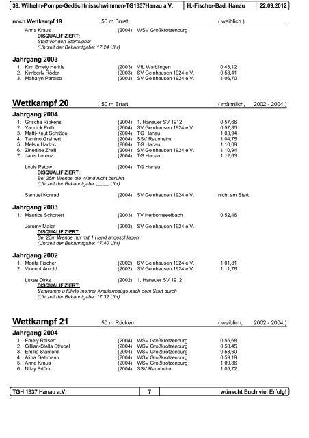 Wettkampf 1 - Turngemeinde 1837 Hanau aV