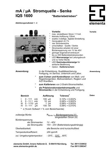 mA / ÂµA Stromquelle - Senke IQS 1600 - elementa GmbH