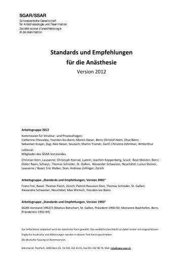 Standards und Empfehlungen fÃ¼r die AnÃ¤sthesie - Schweizerische ...