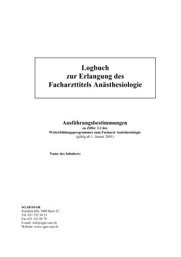 Logbuch zur Erlangung des Facharzttitels AnÃ¤sthesiologie