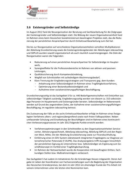 Eingliederungsbericht Landkreis Offenbach - jobcenter | SGB II Reform