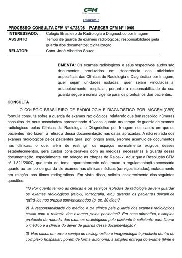 Veja Parecer do CFM sobre o tempo de arquivamento de exames ...