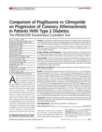 Comparison of Pioglitazone vs Glimepiride on Progression of ...