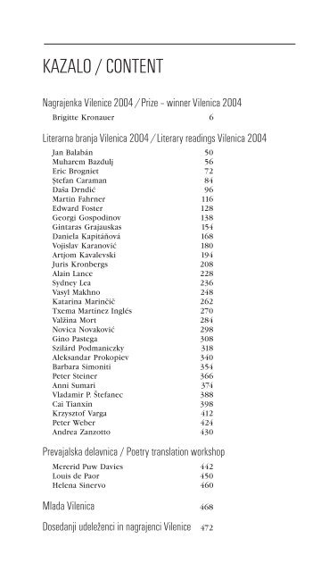 Zbornik Mednarodnega literarnega sreÄanja Vilenica 2004 - Ljudmila