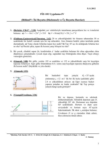 FÄ°Z-101 Uygulama-IV (BÃ¶lÃ¼mIV: Ä°ki Boyutta (DÃ¼zlemsel) ve ÃÃ§ ...