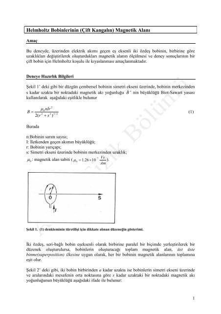 Helmholtz Bobinlerinin (Ãift KangalÄ±n) Magnetik AlanÄ±