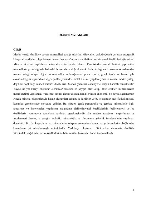 JEM405 Maden YataklarÄ± Ders Notu â II (Prof.Dr.ÅÃ¼krÃ¼ KOÃ)