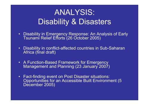 DISABILITY & DISASTER