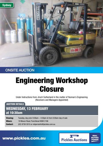 Engineering Workshop Closure - Pickles Auctions