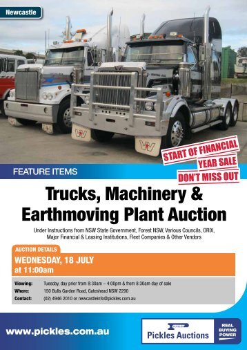 Trucks, Machinery & Earthmoving Plant Auction - Pickles Auctions