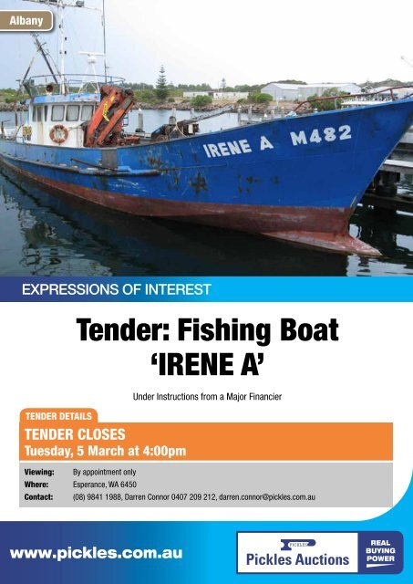Tender: Fishing Boat 'IRENE A' - Pickles Auctions