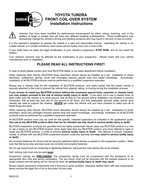 Installation Instructions - Bilstein