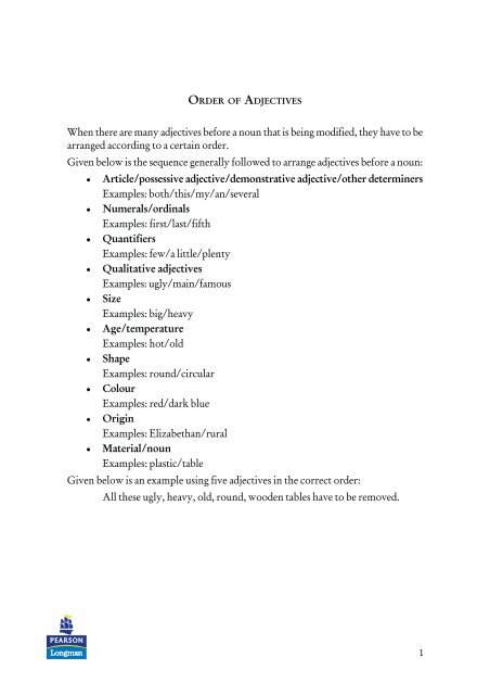 order of adjectives pdf pearson