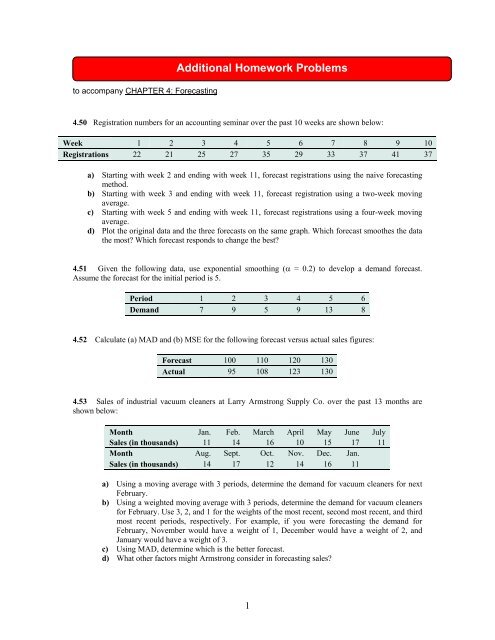 Additional Homework Problems - Pearson