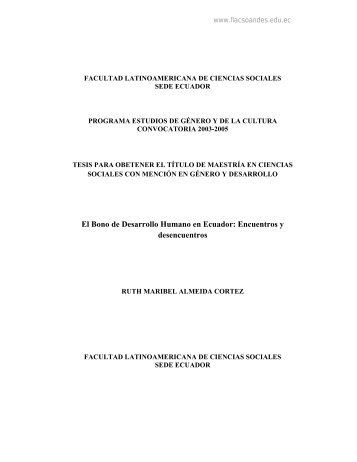 El Bono de Desarrollo Humano en Ecuador ... - Flacso Andes