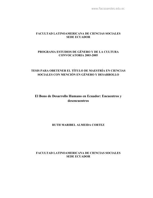 El Bono de Desarrollo Humano en Ecuador ... - Flacso Andes