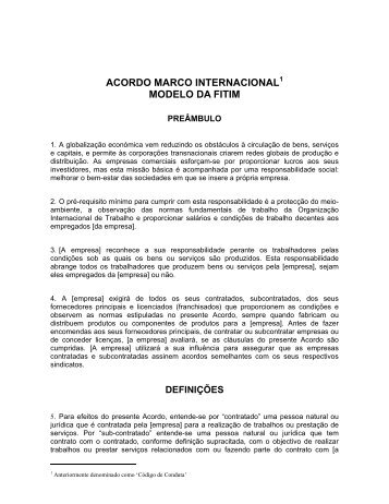 ACORDO MARCO INTERNACIONAL MODELO DA FITIM