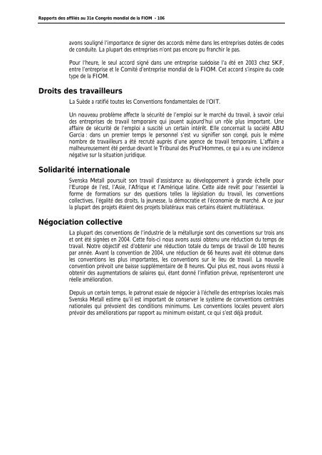 Rapports des affiliÃ©s - International Metalworkers' Federation