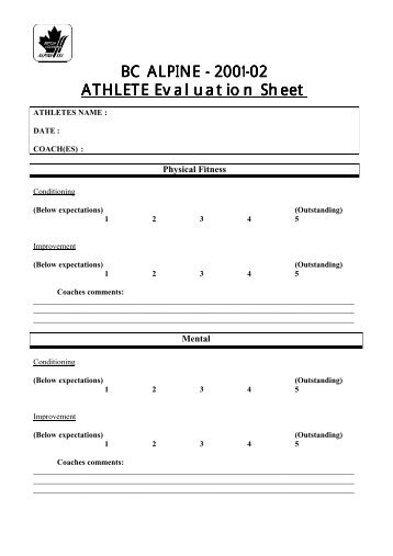 athletic capacity evaluations ace profile alpine ski updated capacity evaluation form