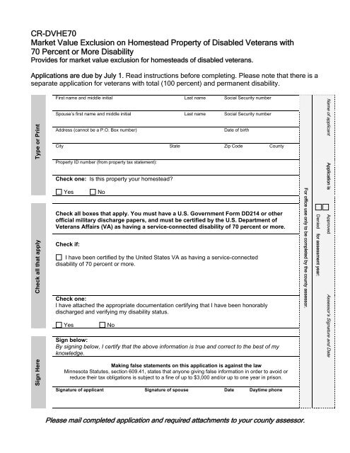 CR-DVHE70 Market Value Exclusion on Homestead Property of ...