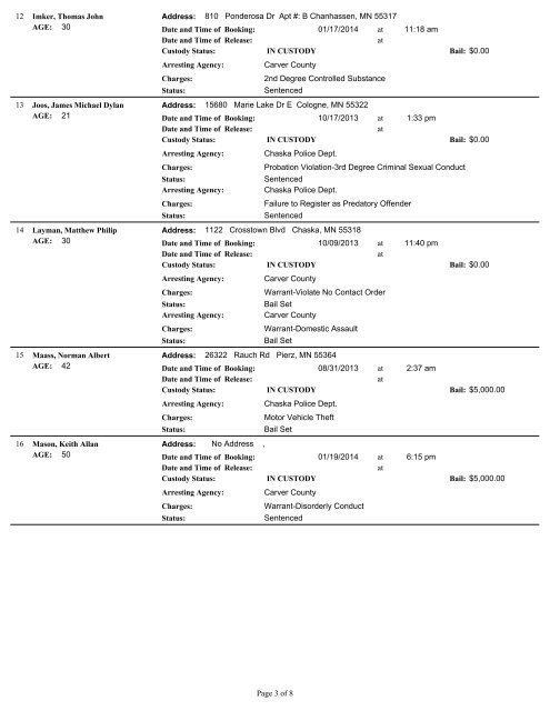 Carver County Jail In Custody List