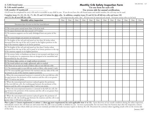 Monthly Crib Safety Inspection Form - Benton County, Minnesota