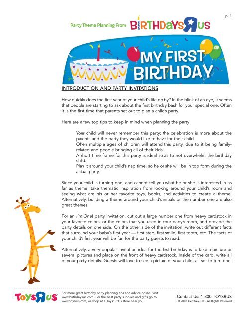 introduction and party invitations - Toys R Us Birthday Club