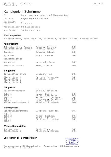 Protokoll VM 2008 - SG Haunstetten