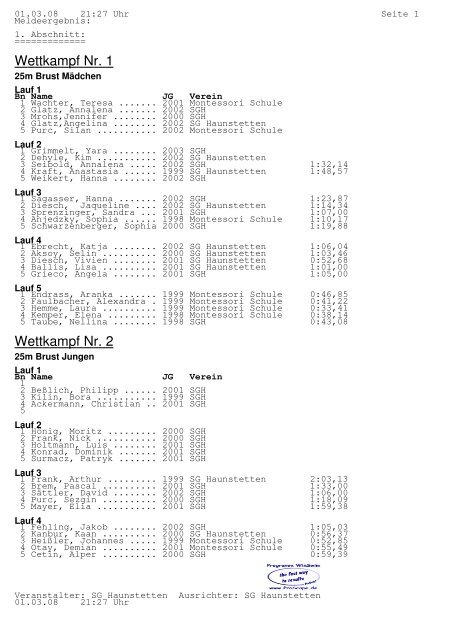 Wettkampf Nr. 1 Wettkampf Nr. 2 - SG Haunstetten