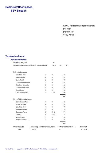 Bezirkswettschiessen Ranglisten Sektionen Hemm ab S. 22