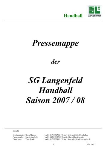 Pressemappe SG Langenfeld Handball Saison 2007 / 08 - der ...