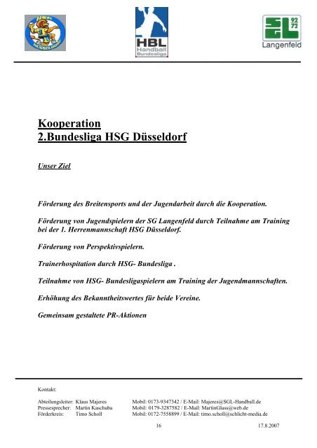 Pressemappe SG Langenfeld Handball Saison 2007 / 08 - der ...