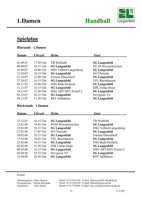 Pressemappe SG Langenfeld Handball Saison 2007 / 08 - der ...