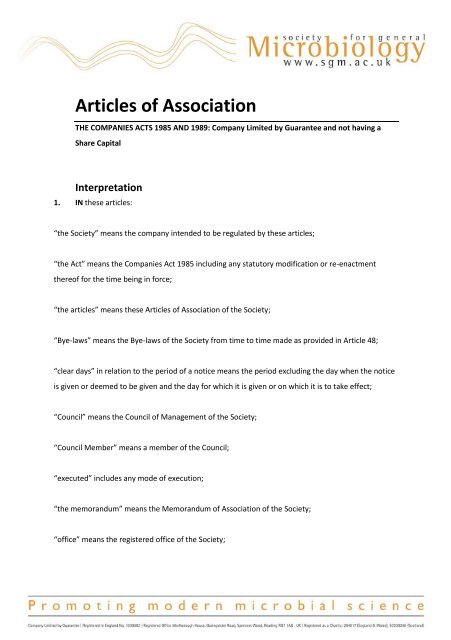 Articles of Association - Society for General Microbiology